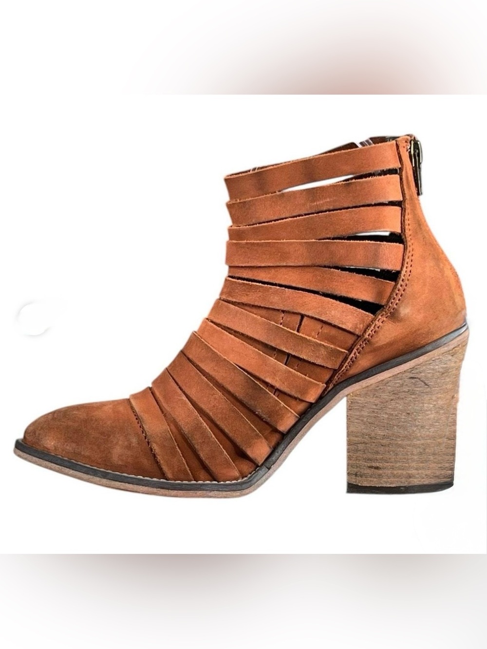 Free People Tan Strappy Suede Ankle Bootie size 8